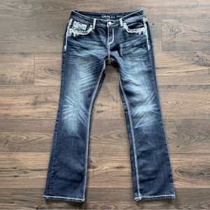 Grace in LA Bootcut Jeans Size 31 Dark Wash Embroidered Bling Western Y2K Boho